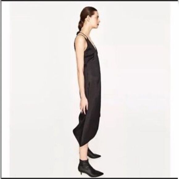 Zara Strappy Asymmetric Lace Trim Slip Dress - Picture 3 of 10
